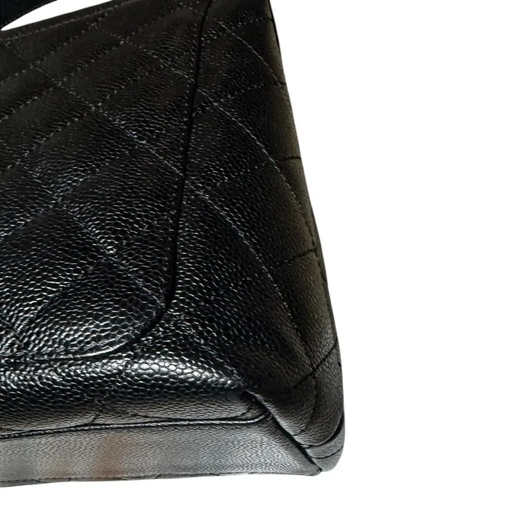 Chanel Black Caviar Quilted Leather Coco Mark CC Top Handle Flap Tote